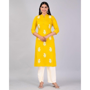 MAUKA Rayon Embroidered Kurti With Palazzo Womens Stitched Salwar Suit - Yellow ( Pack of 1 ) - None