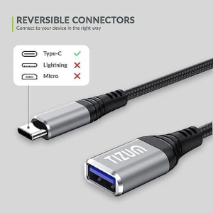tizum USB Type C to USB 3.0 OTG Cable/Adapter/Connector, Fast Charging/Data Transfer, Speed Upto 4.8 GBPS, Compatible with MacBook Air/Pro, 11/12.9 iPad Pro, 10.9 iPad Air 4, Android Phones, 22 cm