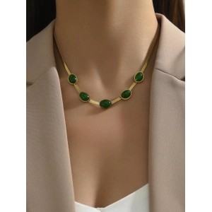 Vintage Green Agate Crystal Pendant Necklace Set With Bracelet-Free Size