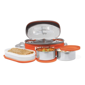 Milton Executive Lunch Insulated Tiffin,2 Round Containers, 1 Oval Container 450 Ml (Orange)