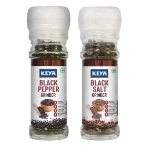 Keya Grinder Combo | Black Pepper Grinder 50gm | Black Salt Grinder 100gm Pack of 2