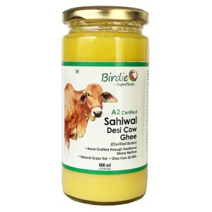 Birdie Superfoods -100% Pure Natural A2 Milk Desi Sahiwal Cow Ghee Prepared from Vedic Bilona Method-Immunity Superfood (400 ml) Glass Bottle