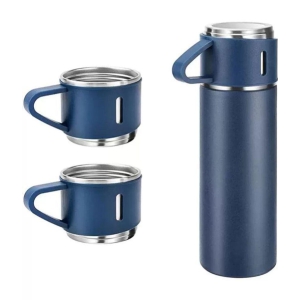 FLEXTOX Thermos Flask Water Bottle & 3 Cups Steel Flask - 500 ml Stainless S - B - Blue Steel Flask ( 500 ml ) - Blue