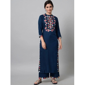 Elegant Rayon Fabric Color Navy Blue With Triangle and Flower Printed Kurta Trouser Set-DOUBLE EXTRA LARGE