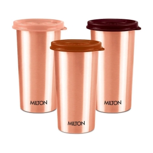 Milton Copper Drinking Water Tumbler with Lid, Set of 3, 480 ml Each, Copper | 100% Leak Proof | Office | Gym | Yoga | Home | Kitchen | Hiking | Treking | Travel Tumbler - Copper