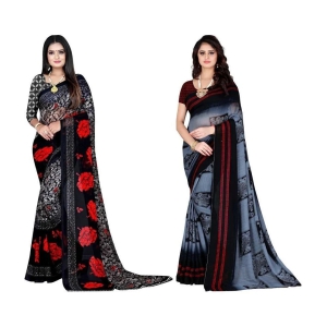 LEELAVATI - Grey Georgette Saree With Blouse Piece ( Pack of 2 ) - Grey