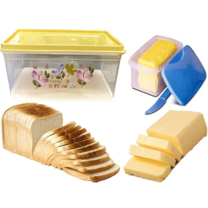 MANNAT Bread Box and Butter Box Set Multipurpose Air Tight Container Bread Butter Box with Plastic Top Cover Lid with a Knife -4700 ML,1000 ML(Set of 2,Multicolor)
