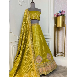 Olive green Silk lehenga