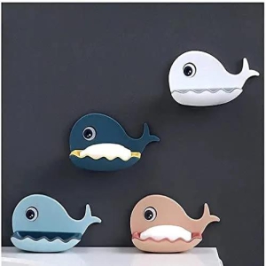 Fish Shape Soap Stand Holder for Bathroom Kitchen Double Layers Plastic Waterproof Wall Mounted Soap Bar Dish Holder Rack for Shower Wall, Kitchen, Bathroom (Pack of 4)