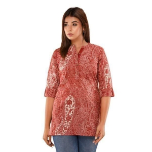 JAIPURETHNICWEAVES Womens Cotton Cambric Floral and Paisley Print Straight Tunic (Maroon)