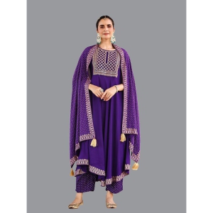 Amira creations Rayon Embroidered Kurti With Pants Womens Stitched Salwar Suit - Purple ( Pack of 1 ) - None