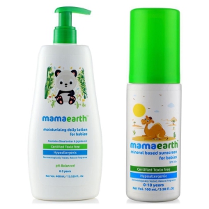 Mamaearth Daily Moisturizing Baby Lotion, 400ml änd Mineral Based Sunscreen (100 ml)