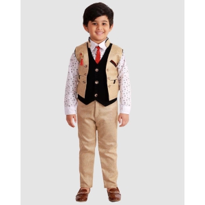 Fourfolds - Beige Cotton Blend Boys Shirt & Pants ( Pack of 1 ) - None