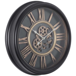 Euroxo William Black & Bronze Metal Moving Gears Wall Clock, 52cm