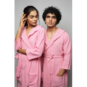 Cotton matte couple bathrobe-Pink / Custom / XL