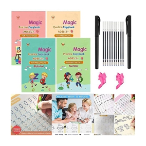 Sank Magic Practice Copybook With Number Tracing, Drawings activity for Preschoolers with Pen, Magic calligraphy books for kids with Reusable Writing Tool and grip (4 BOOK +10 REFILL+ 2 PEN)