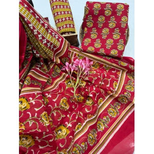 Jaipuri Cotton Suit Set With Mulmul Dupatta