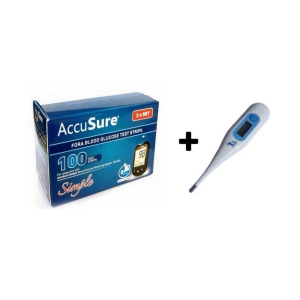 Accusure 100 Glucometer Strips With Free MT-32 Thermometer