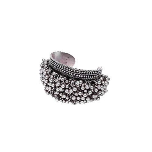 Abhaah Oxidised German Silver Ghungroo Cuff Bracelet Traditional Banjara, Boho, Jewellery Kada Bangle for Women (Grey)