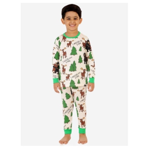 Lazy Shark Boys Cream-Coloured  Green Printed Night Suit - None