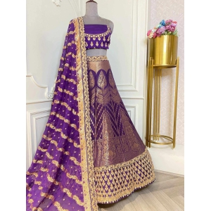 Dark Purple Silk Lehenga