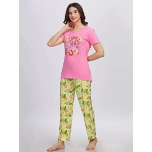 Women's Cotton Printed Night Suit Set - Light Pink-XXL