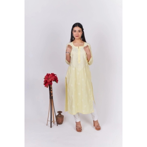 Soft Cotton Chikankari Kurti-Bright Yellow-Pista Green / XL