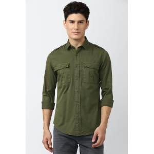 Men Olive Super Slim Fit Solid Full Sleeves Casual Shirt