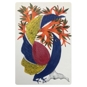 Enhance Your Décor with the Captivating Traditional Gond Art Bird with Tree Painting GD029