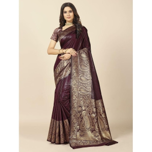 Rangita Women Banarasi Silk Jacquard Saree With Blouse Piece - Brown - Brown