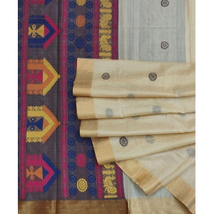 Beige Sambalpuri Handwoven Dolabedi Tussar Silk Saree