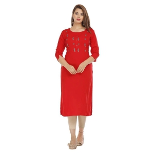 HIGHLIGHT FASHION EXPORT - Red Rayon Womens Straight Kurti - XXL