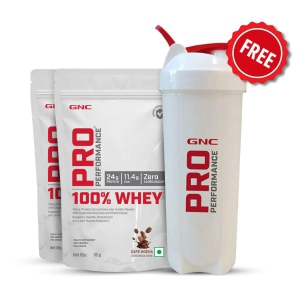 GNC Pro Performance 100% Whey Protein Sachets 35gm (Pack of 2) + Free Shaker Cafe Mocha