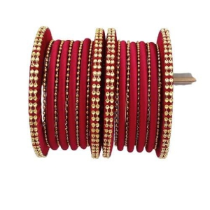 Stylish Alloy Women & Girls Ball Chain Bangles with Intricate Bagdi Thread Design - Ball Chain Bangles - Bagdi Thread Bangles - Traditional Bangles for Wedding, Party, Anniversary-10 (Maroon, 2.8)