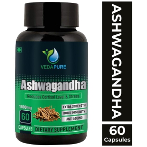 VEDAPURE Ashwagandha ( Withania somnifera ) General Health, Anxiety & Stress Relief, Energy & Endurance- 60 capsules (Pack of 1)