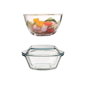 Femora Borosilicate Glass Microwave Safe Mixing Bowl-2650 ML and Casserole-1500 ML, Set of 2, Transparent