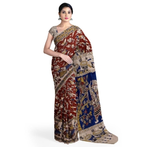 Red Cotton Kalamkari Printed Saree