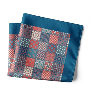 Chokore Blue & Red Silk Pocket Square - Indian At Heart line-18 x 18