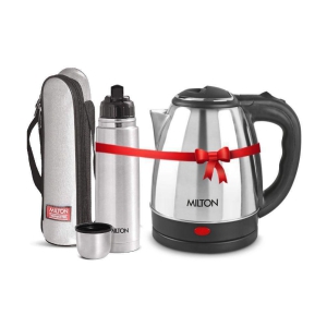 Milton Combo Set Go Electro 1.2 Ltrs Electric Kettle and Flip Lid 500 ml- Silver Thermosteel Hot or Cold Stainless Steel Water Bottle with Jacket