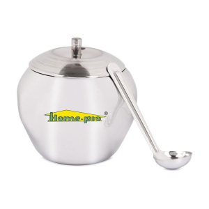 HomePro Stainless Steel Ghee Pot With Spoon Apple Shape Glosy Finish Pack of 1 - Silver