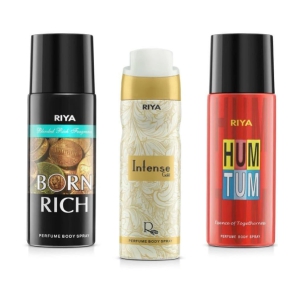 Riya Born Rich & Intense Gold & Hum Tum Perfume Body Spray for Unisex 150 ml ( Pack of 3 )