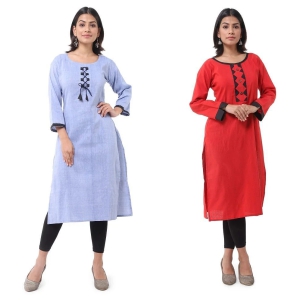 DESHBANDHU DBK - Multicolor Cotton Womens Straight Kurti ( Pack of 2 ) - None