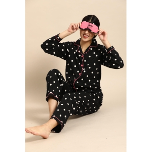 Classic Polka Dot Button Up Nightsuit - 4 pcs set-M