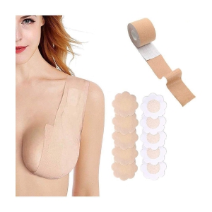 Boob Tape with 10 Nipple Pasties & 36 Fashion Tape Multipurpose Body Tape for Women Push Up & Lifting Breast Tape Breast Lift Bra Tape Bob Tape for Breast Lift Double Sided Tape for Clothes 