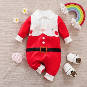 Santa Claus Collared Romper-18 to 24 Months