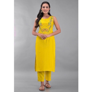 Maquien - Yellow Straight Rayon Women's Stitched Salwar Suit ( Pack of 1 ) - None