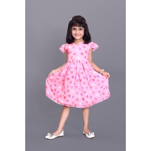 Kids Girls Knee Length Pink Heart Design Festive/Wedding Georgette Fit & Flare  Dress-4 - 5 Year