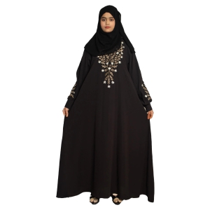 Modest City Beautiful Self Design Gala Embroidery Crepe Fabric Black Abaya or Burqa With Hijab for Women & Girls Series Laiba-XL / Black / Crepe