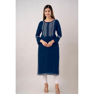 Kapadia - Navy Rayon Women''s Straight Kurti ( Pack of 1 ) - None