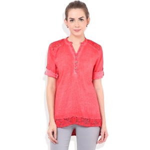 PORSORTE Washed Tunic with lacy hem and shoulder-M / RED